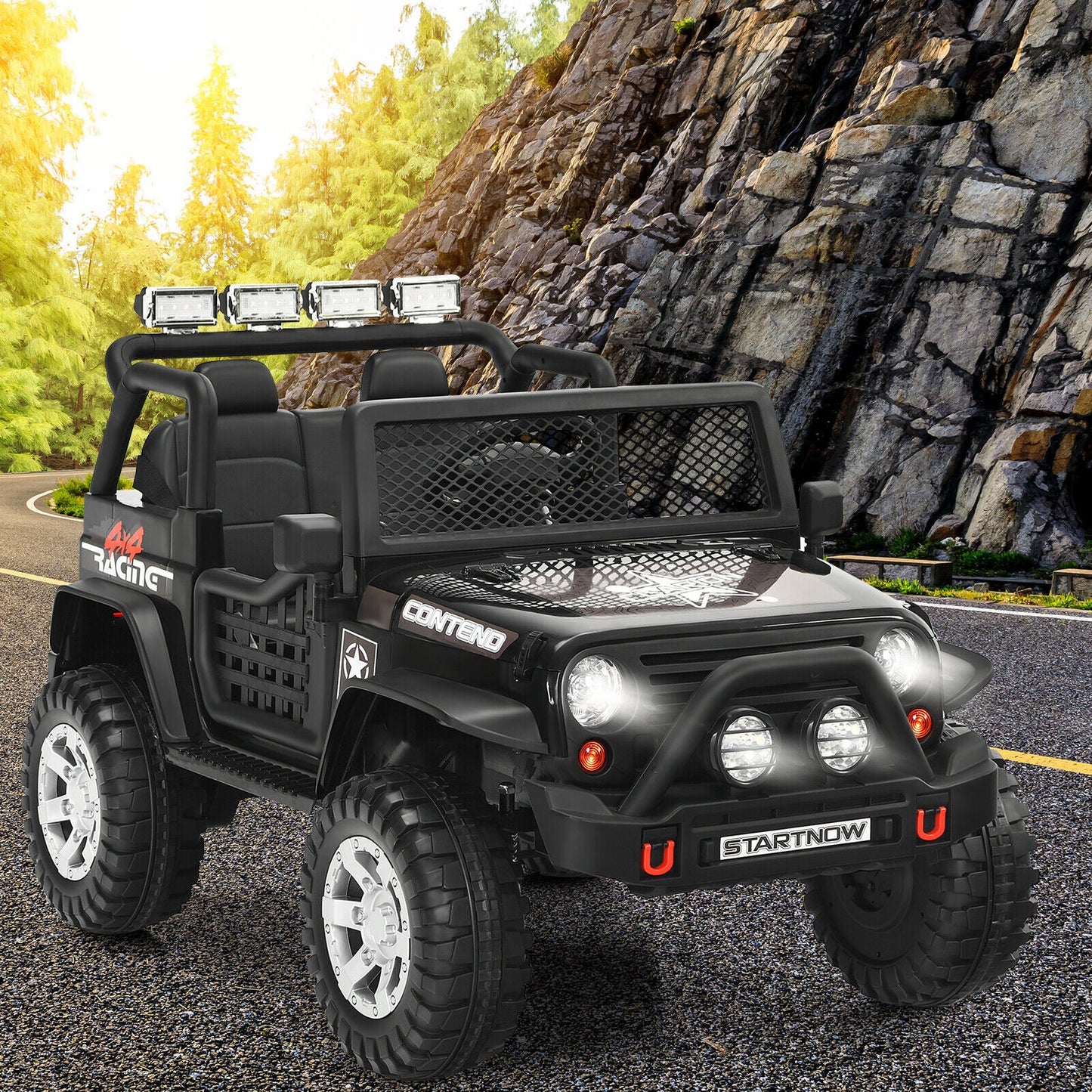 Costway 12V Kids Ride On Truck with Remote Control, Lights, and Music - Black
