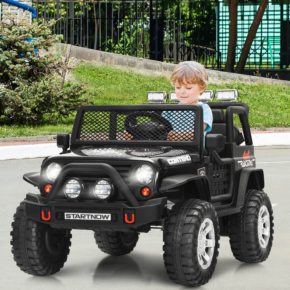 Costway 12V Kids Ride On Truck with Remote Control, Lights, and Music - Black