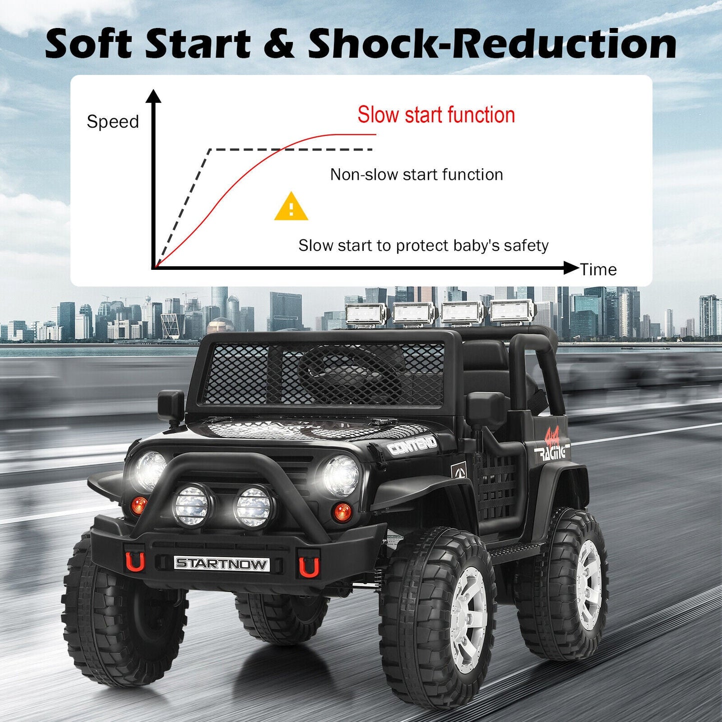 Costway 12V Kids Ride On Truck with Remote Control, Lights, and Music - Black