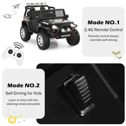 Costway 12V Kids Ride On Truck with Remote Control, Lights, and Music - Black
