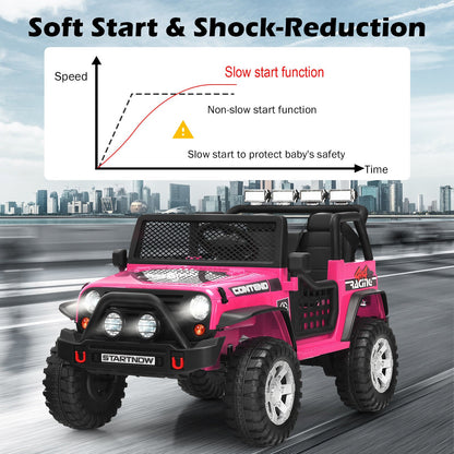 Costway 12V Kids Ride On Truck with Remote Control, Lights, and Music - Pink