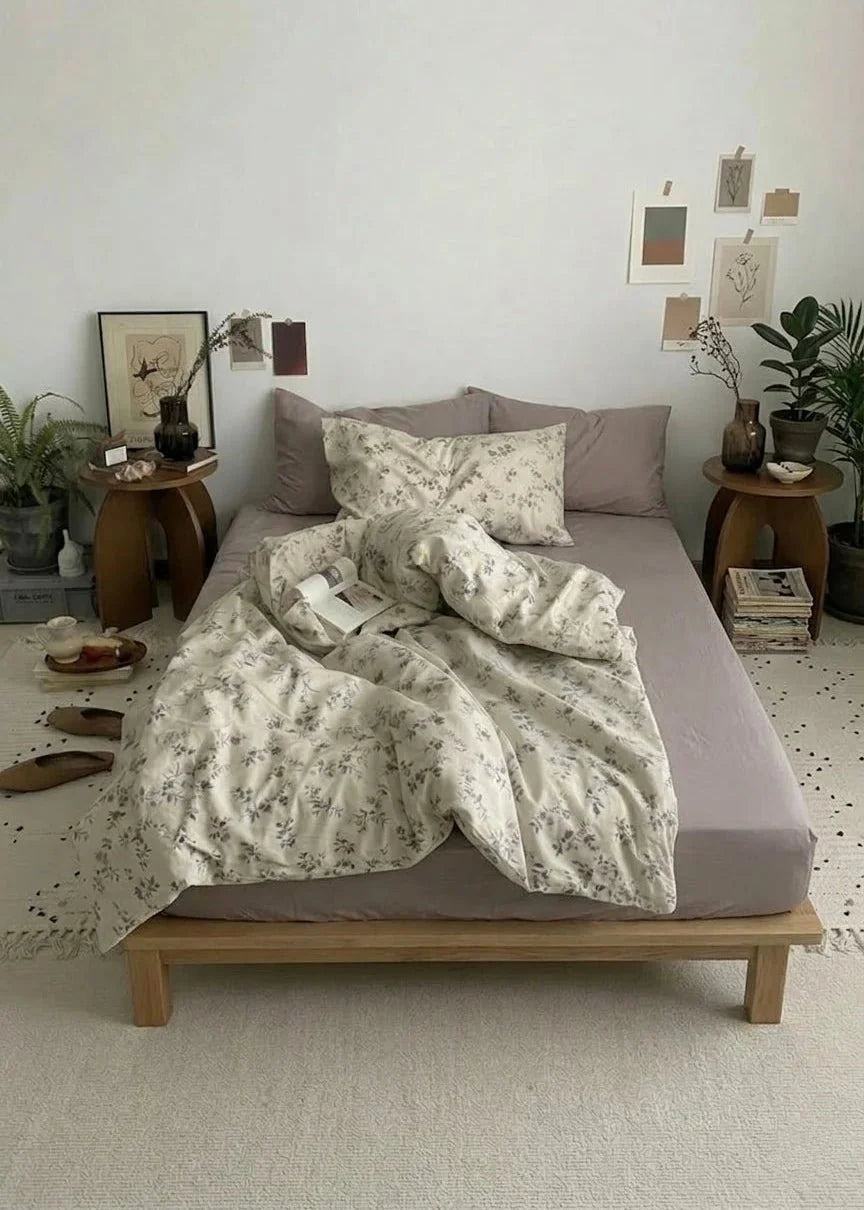 Cottage Floral Bedding Set / Dusty Purple