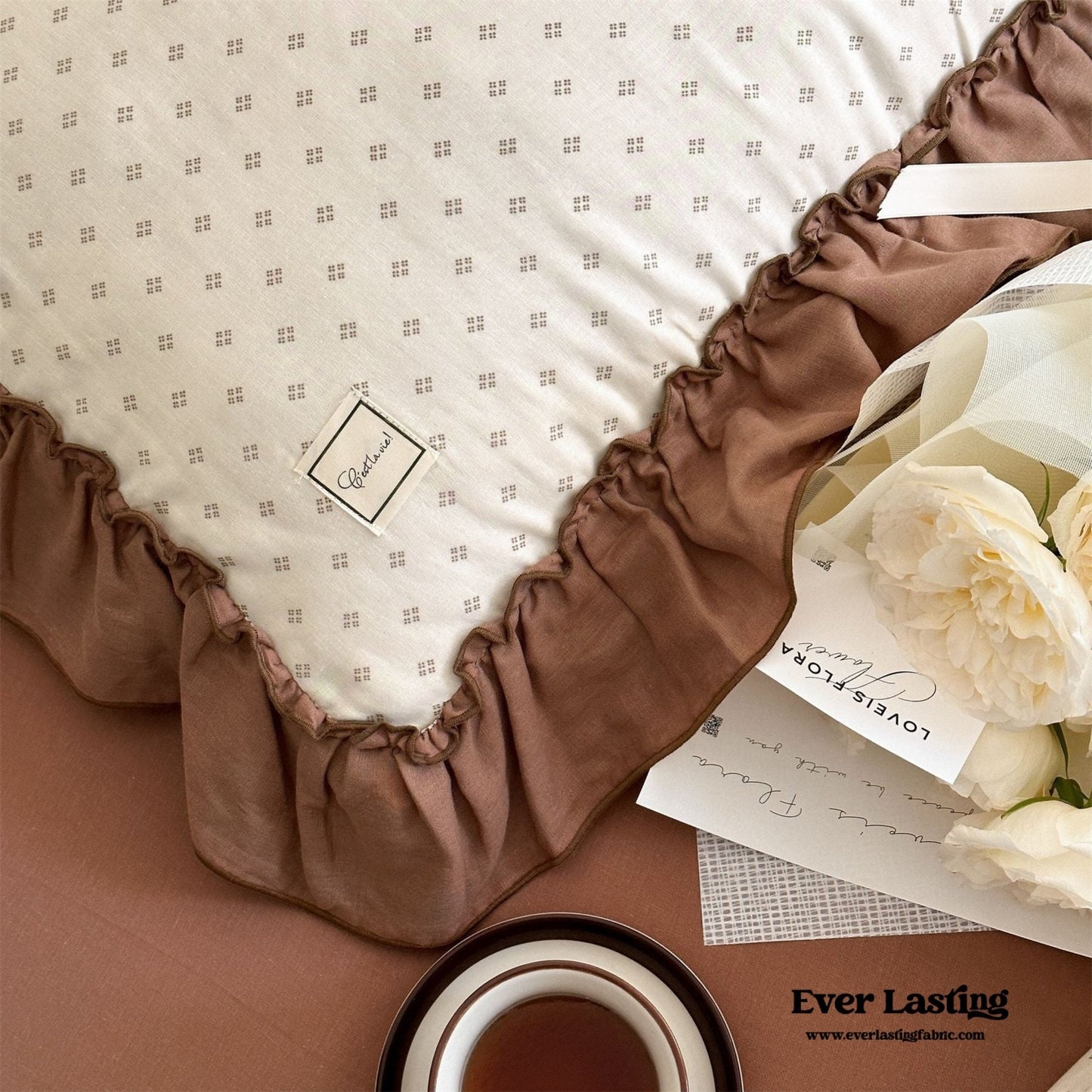 Cottage Inspired Ruffle Bedding Set / Ash Blue