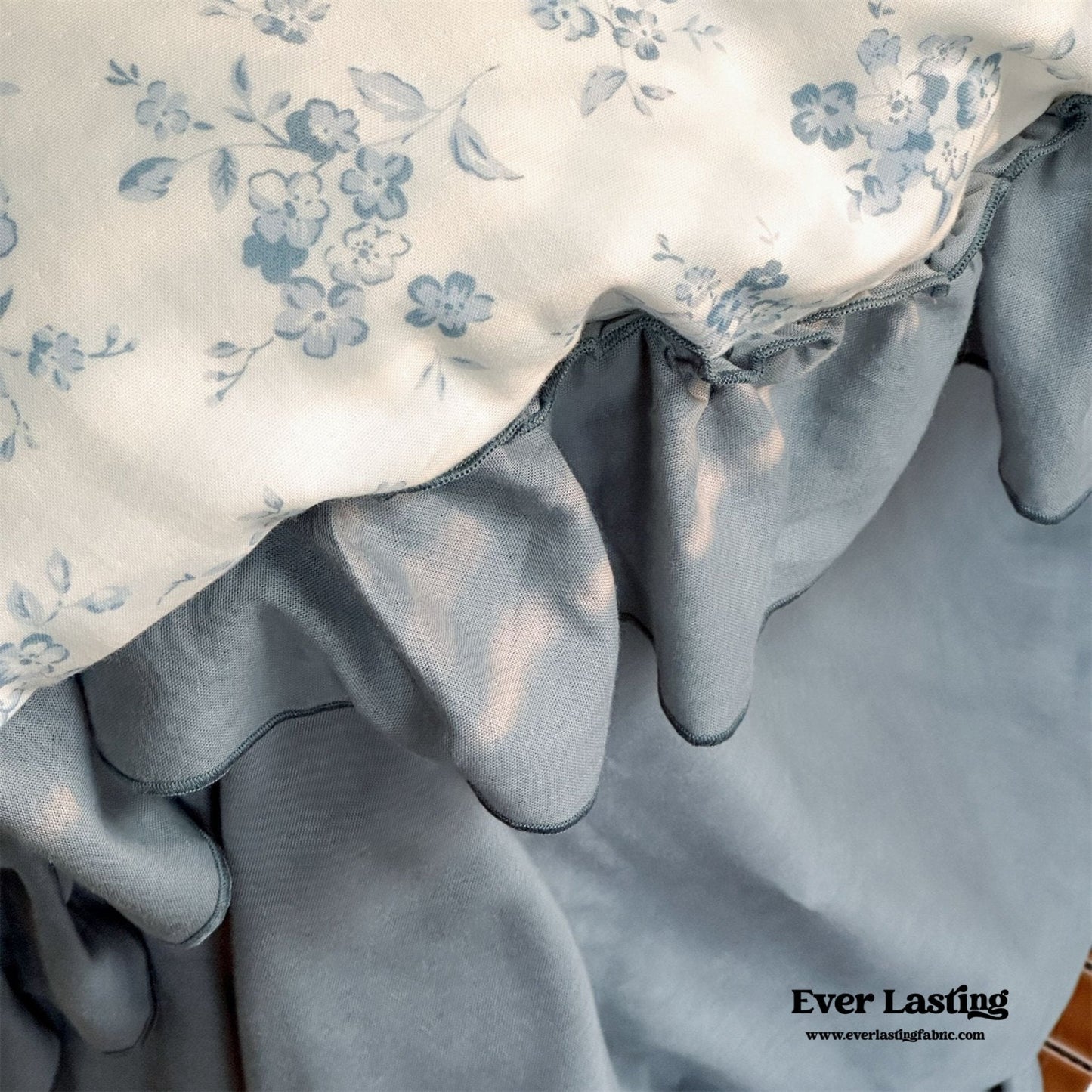 Cottage Inspired Ruffle Bedding Set / Ash Blue