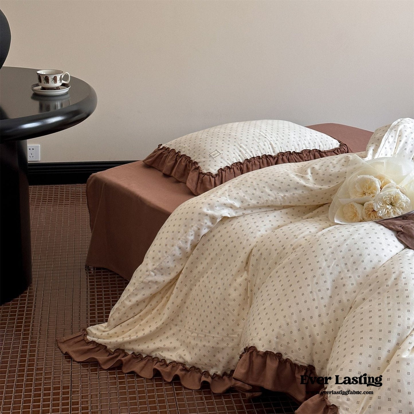 Cottage Inspired Ruffle Bedding Set / Ash Blue