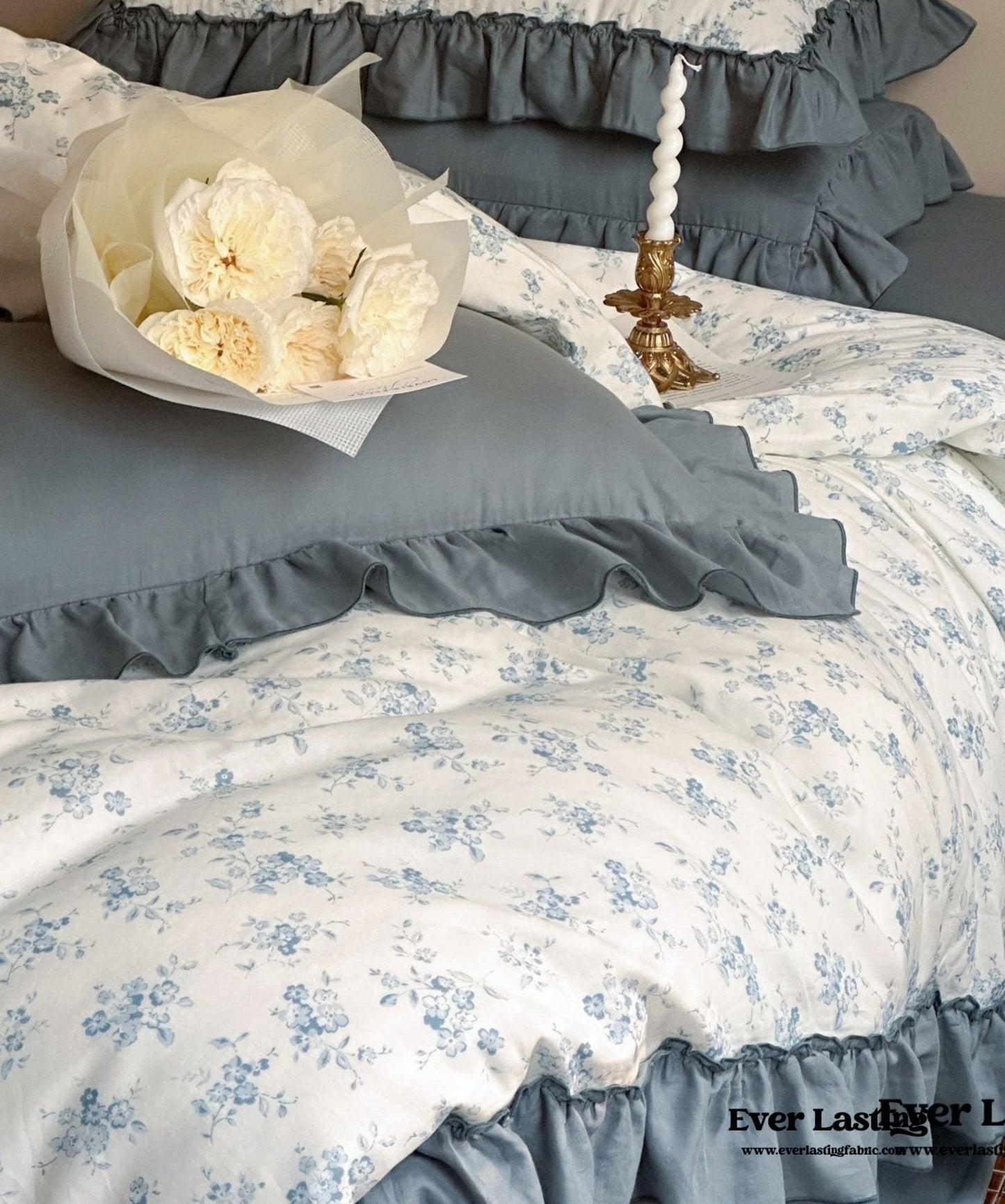 Cottage Inspired Ruffle Bedding Set / Brown