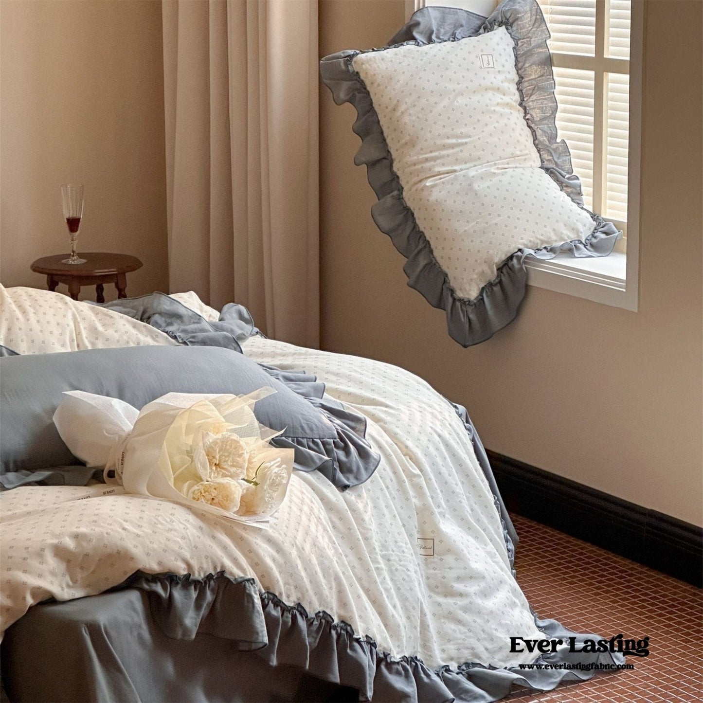 Cottage Inspired Ruffle Bedding Set / Brown