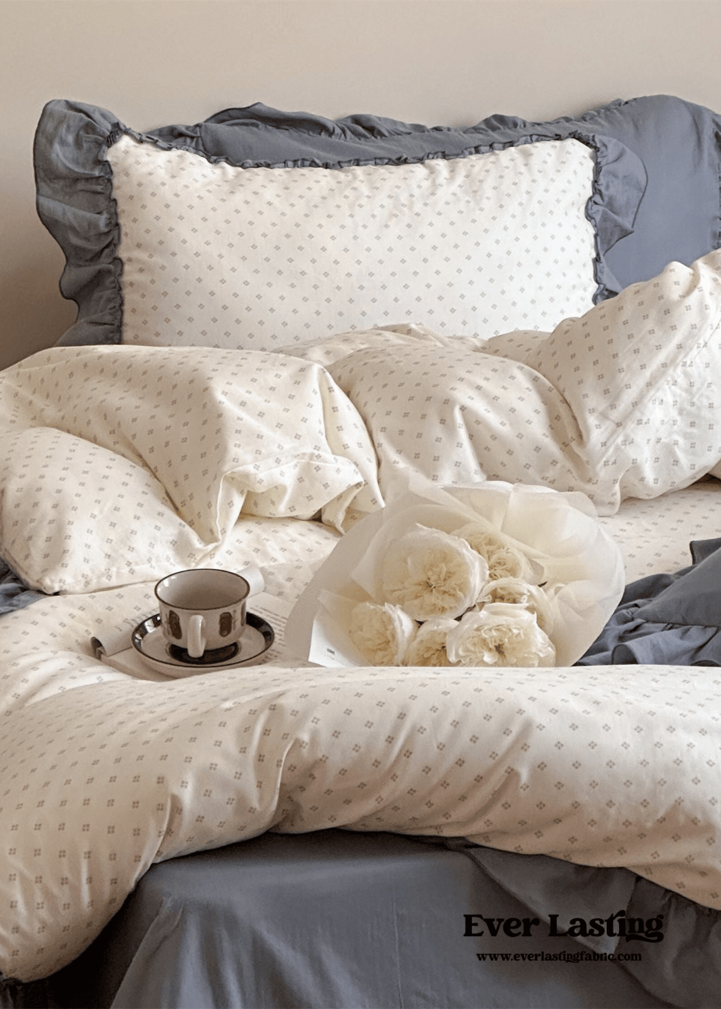 Cottage Inspired Ruffle Bedding Set / Soft Blue