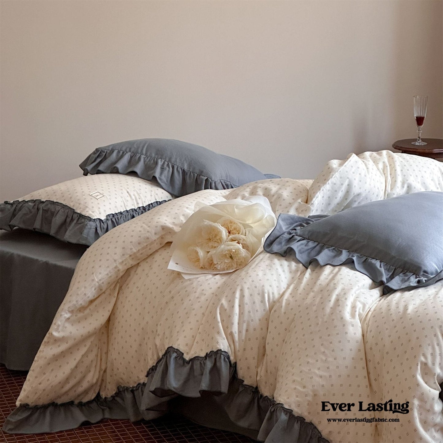 Cottage Inspired Ruffle Bedding Set / Soft Blue