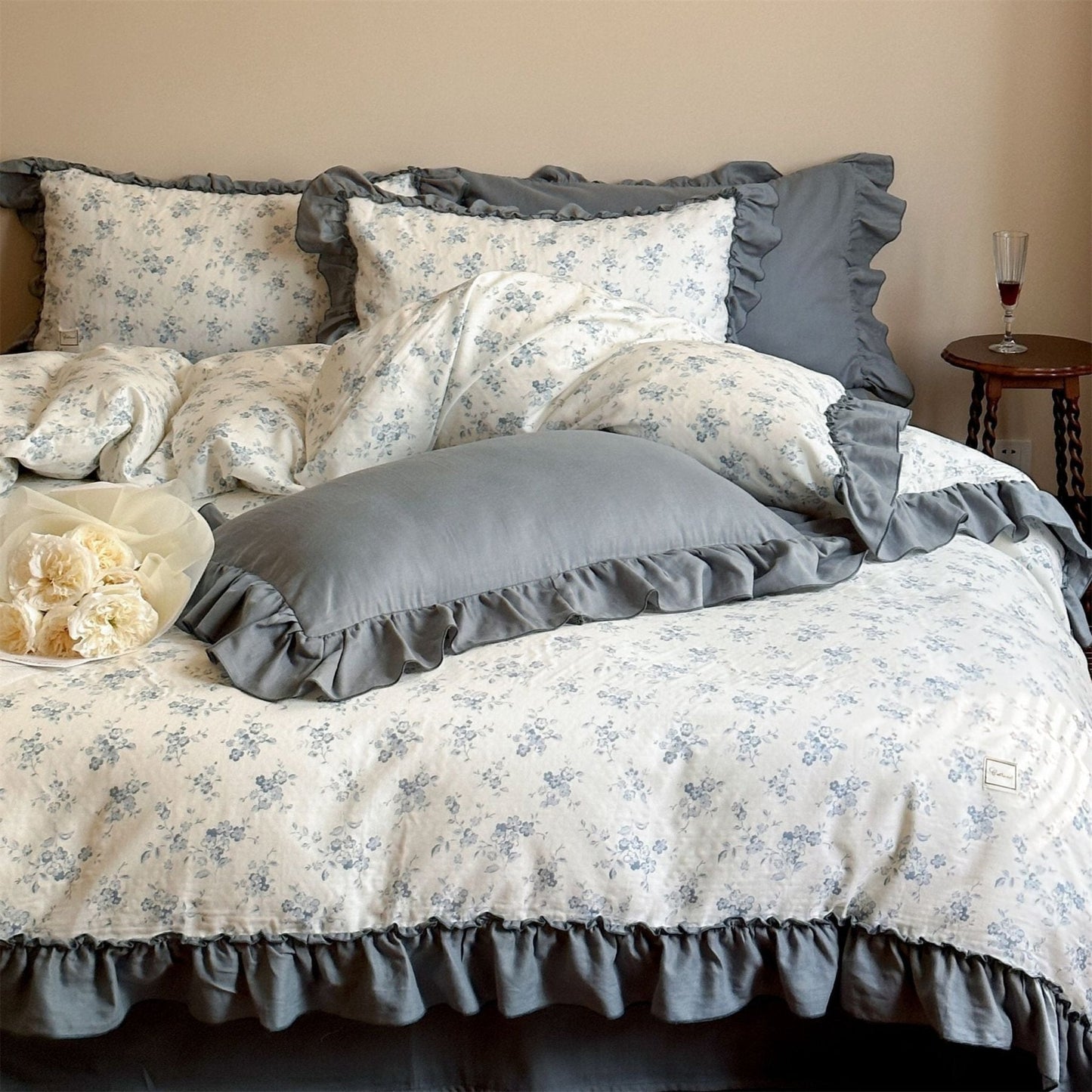 Cottage Inspired Ruffle Bedding Set / Soft Blue