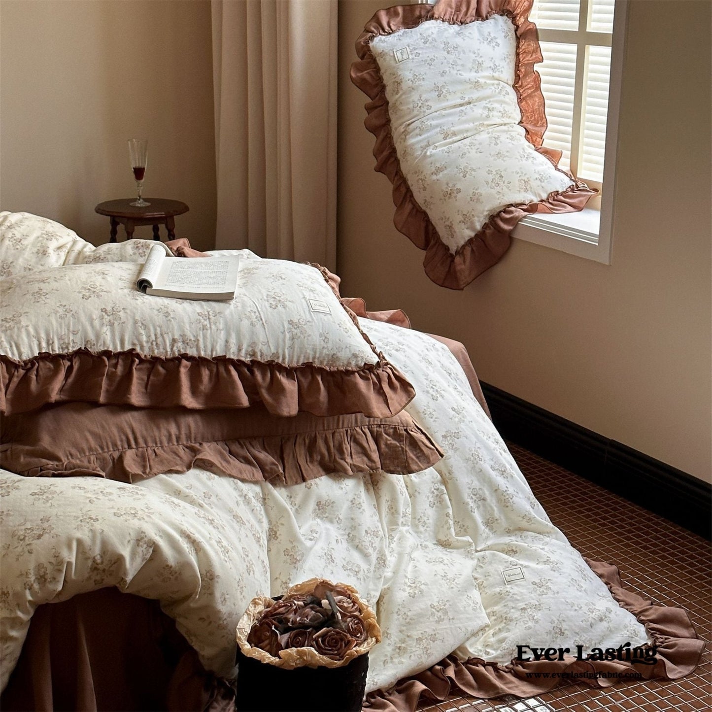 Cottage Inspired Ruffle Bedding Set / Soft Blue