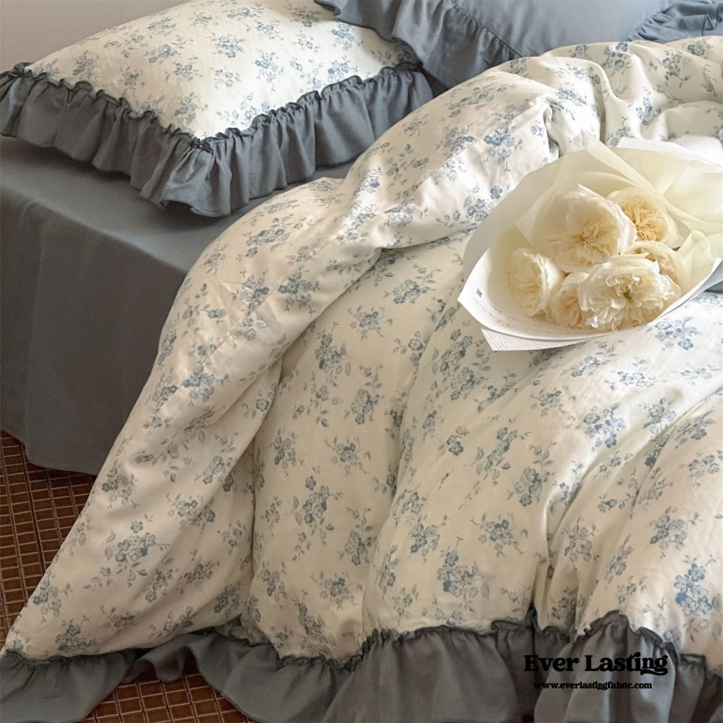 Cottage Inspired Ruffle Bedding Set / Soft Brown