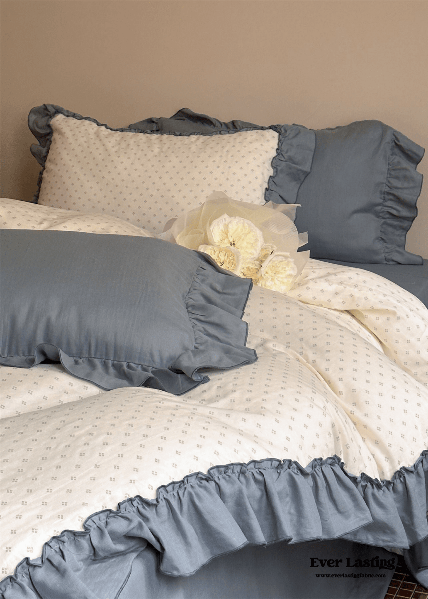 Cottage Inspired Ruffle Bedding Set / Soft Brown
