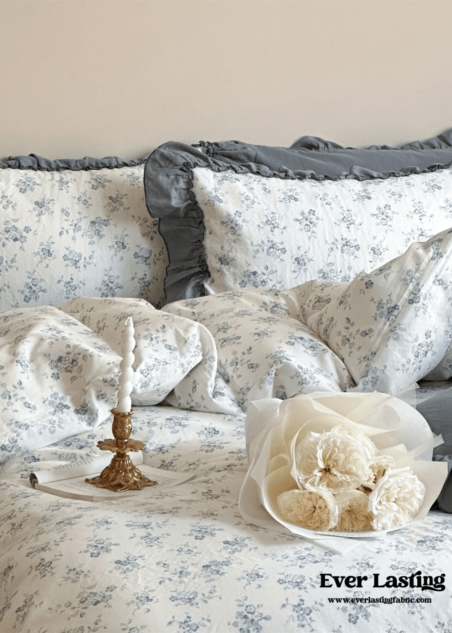 Cottage Inspired Ruffle Bedding Set / Soft Blue
