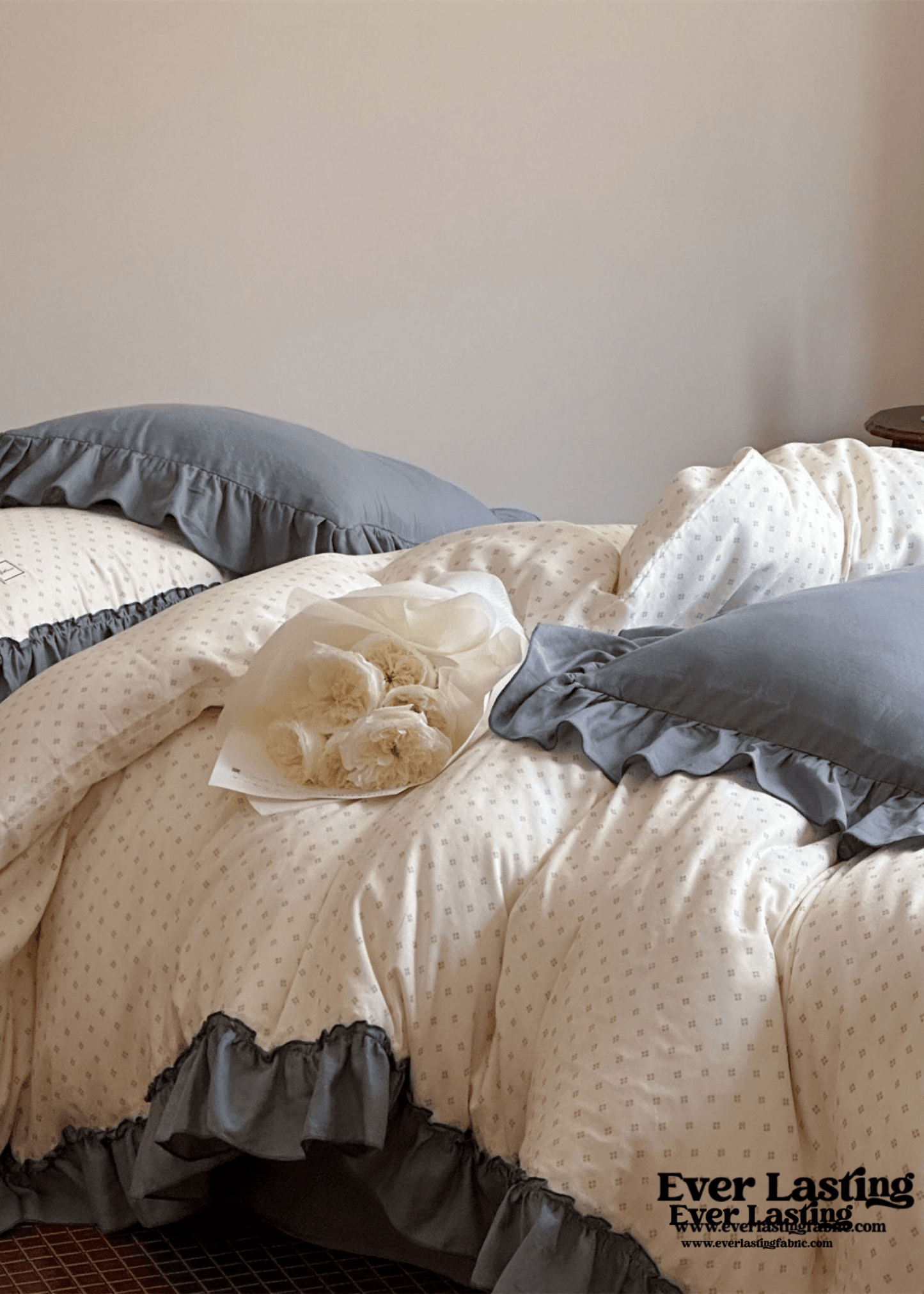 Cottage Inspired Ruffle Bedding Set / Soft Brown