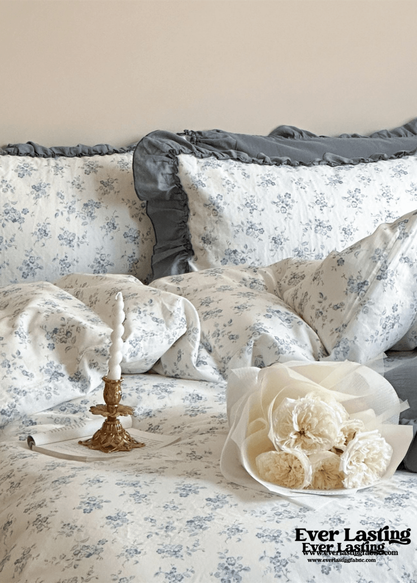 Cottage Inspired Ruffle Bedding Set / Soft Brown