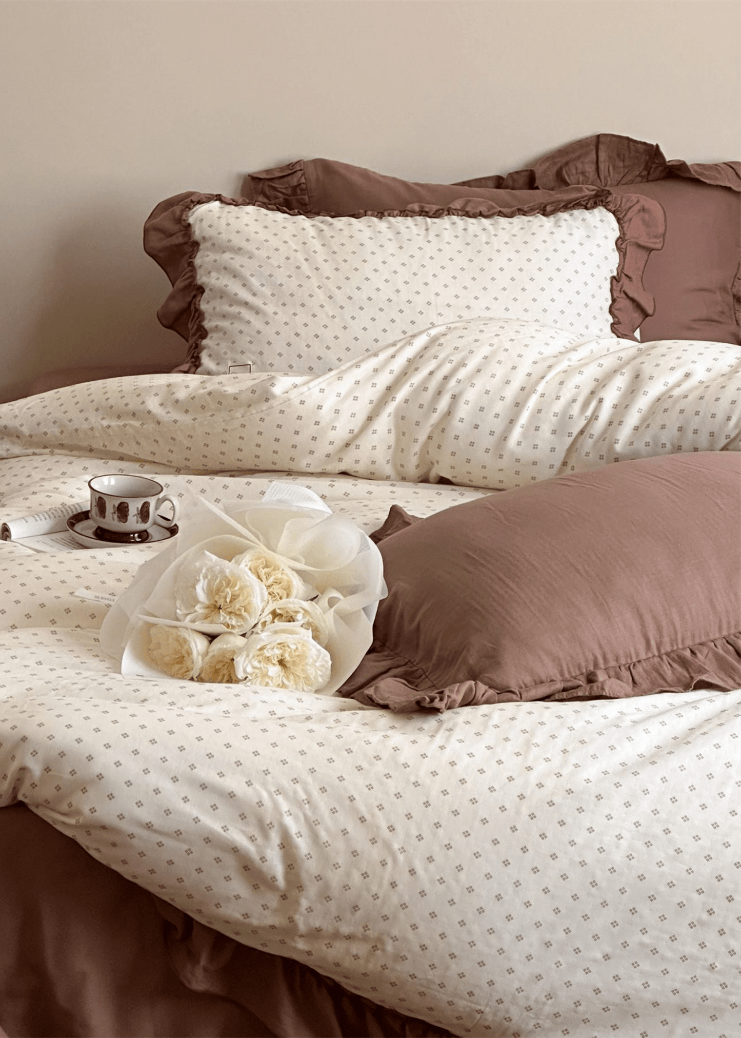 Cottage Inspired Ruffle Bedding Set / Ash Blue