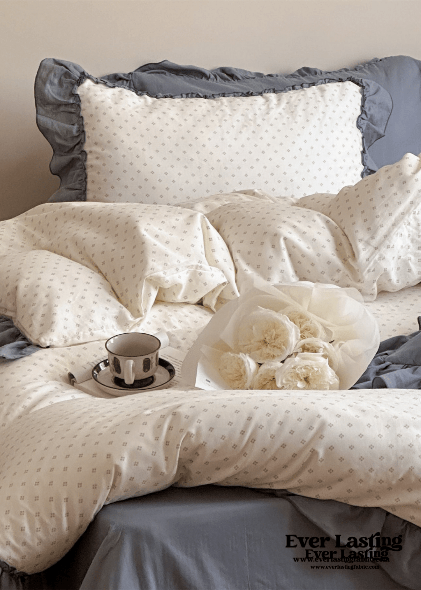 Cottage Inspired Ruffle Bedding Set / Soft Brown