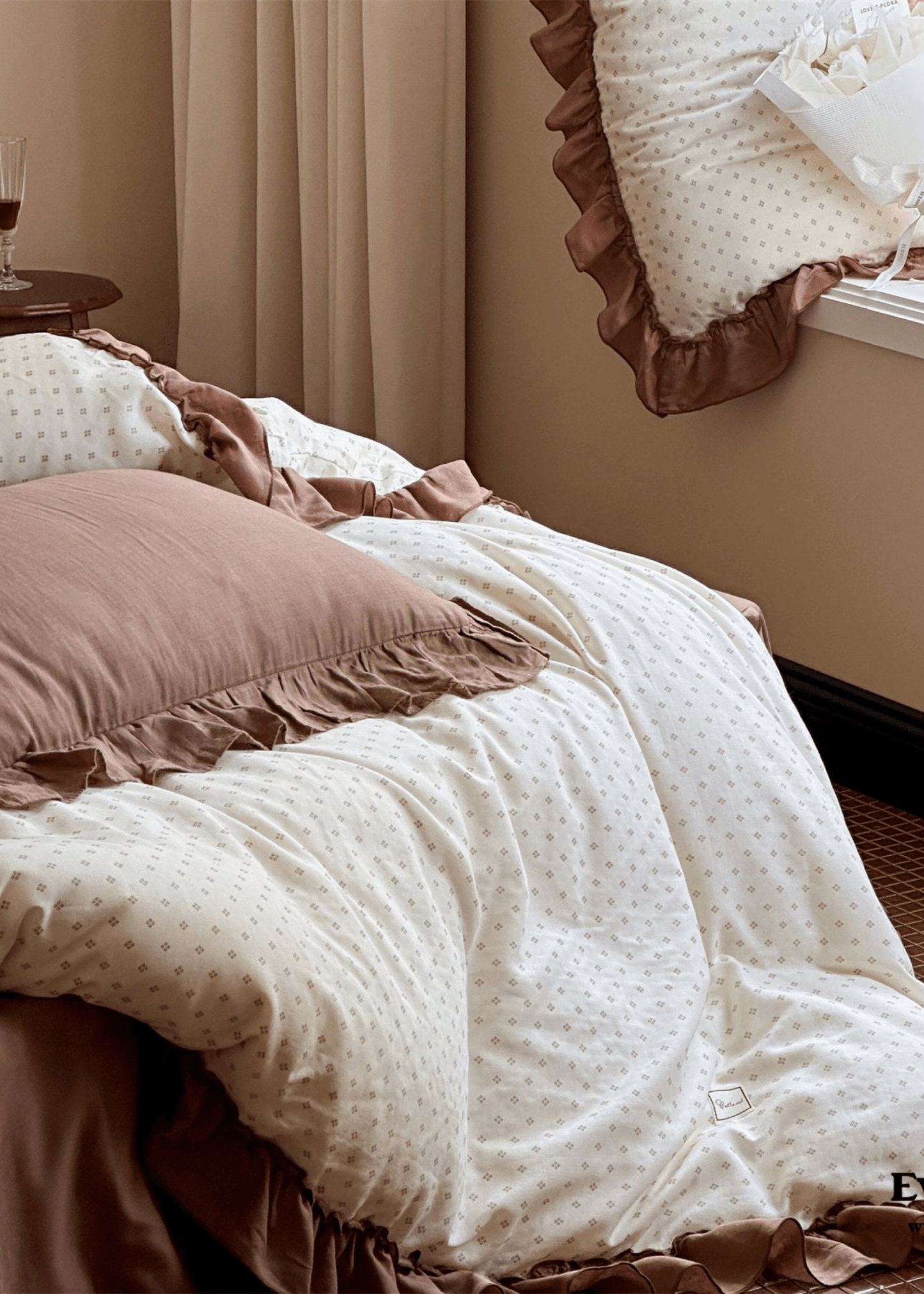 Cottage Inspired Ruffle Bedding Set / Ash Blue