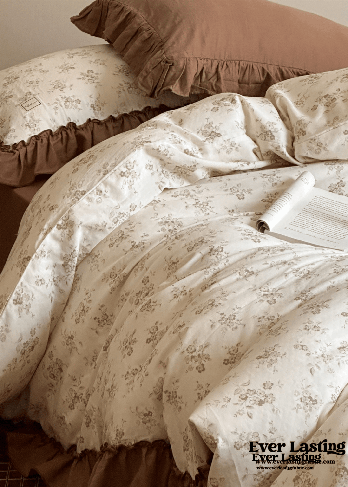 Cottage Inspired Ruffle Bedding Set / Soft Brown