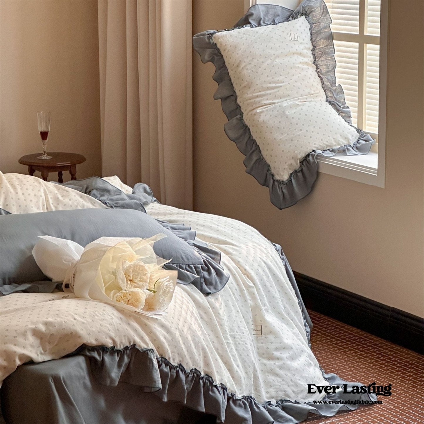 Cottage Inspired Ruffle Bedding Set / Soft Brown