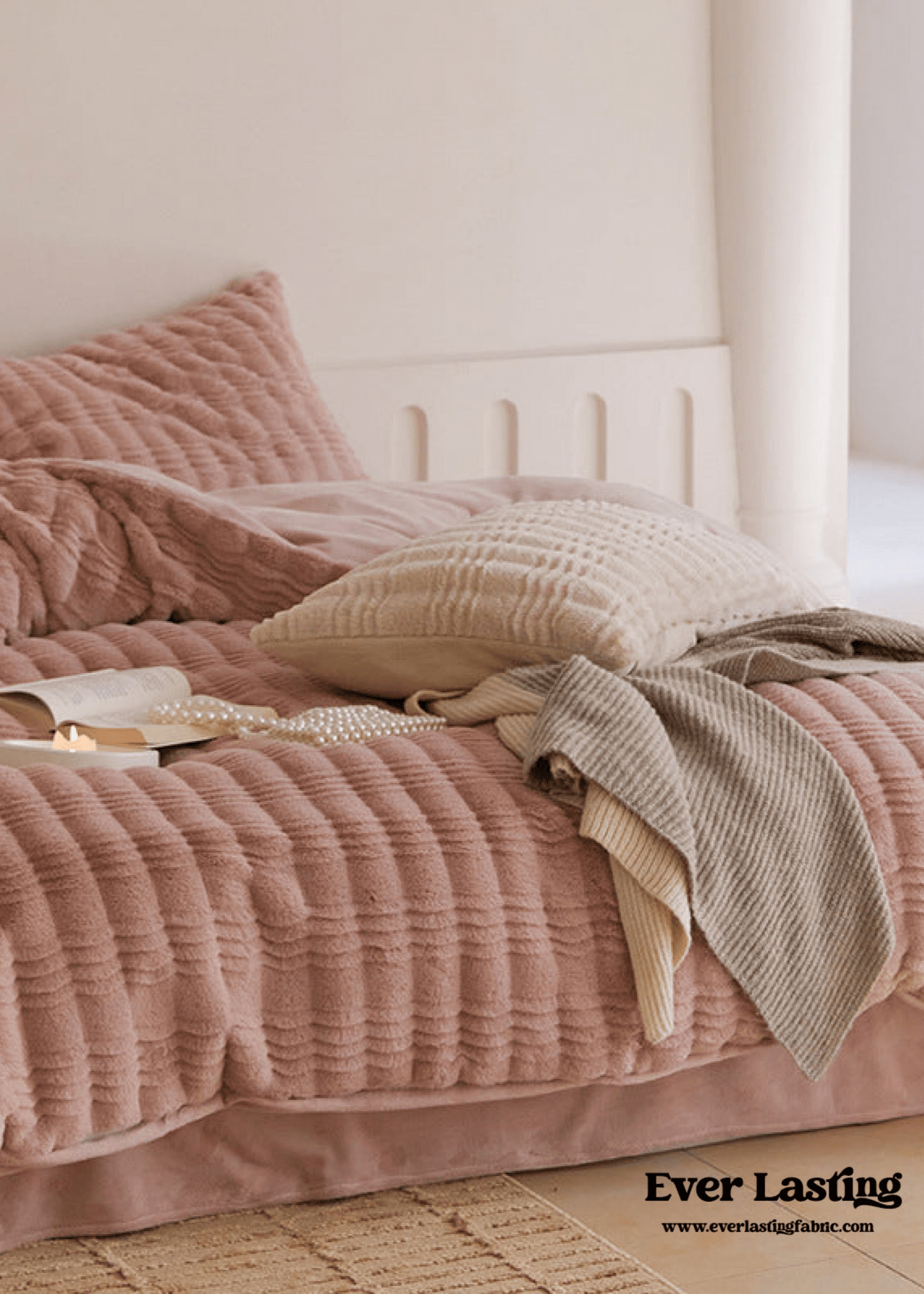 Cozy Earth Tone Milk Velvet Bedding Set / Pink