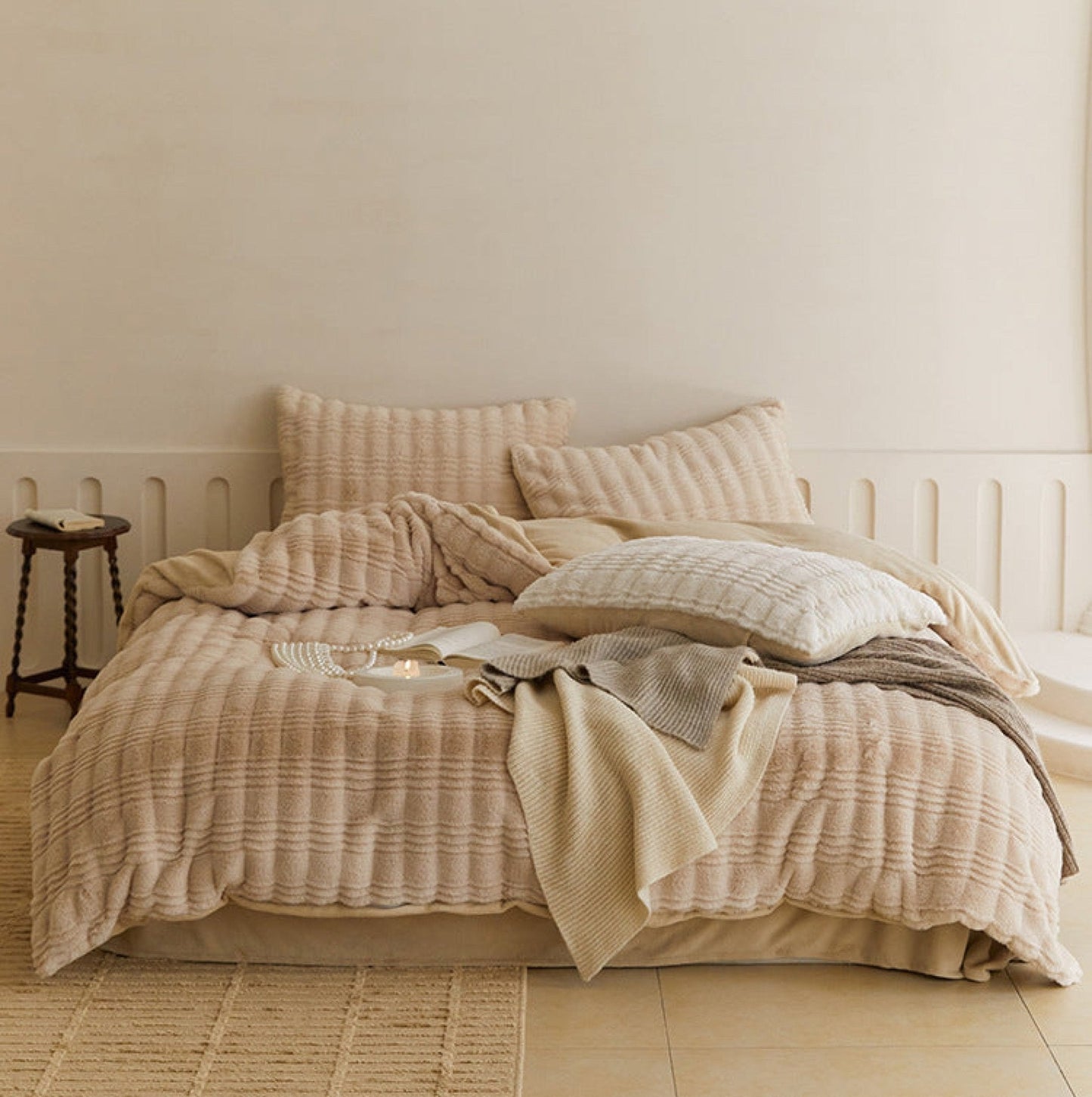 Cozy Earth Tone Milk Velvet Bedding Set / Pink