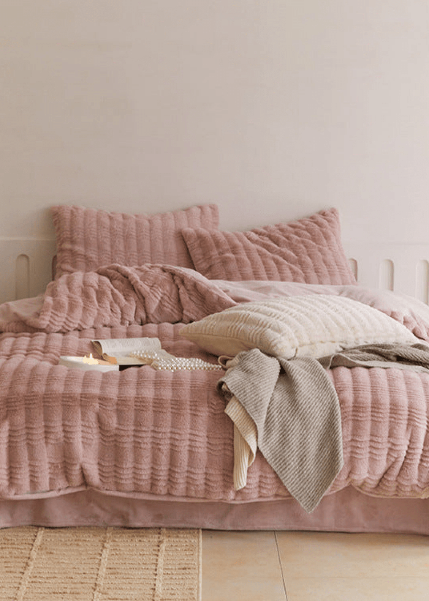 Cozy Earth Tone Milk Velvet Bedding Set / Pink