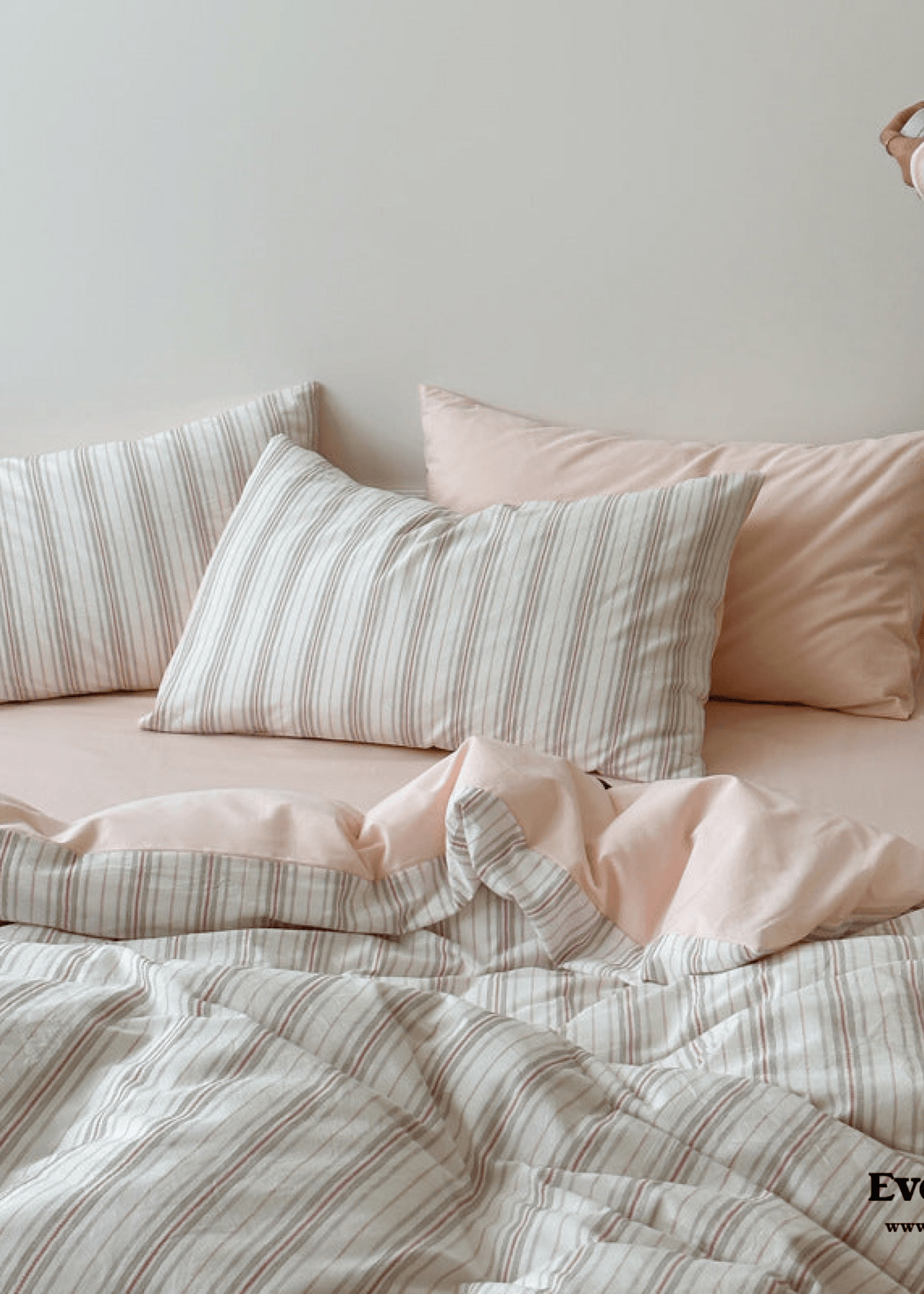 Cozy Pastel Striped Washed Cotton Duvet Cover / Pink