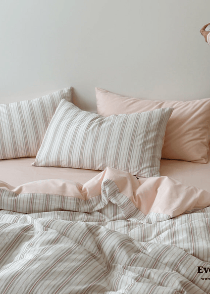 Cozy Pastel Striped Washed Cotton Duvet Cover / Pink