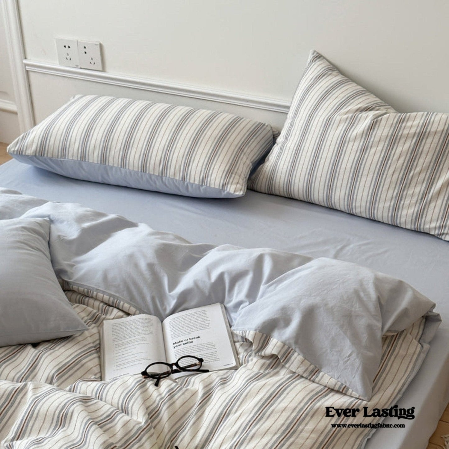 Cozy Pastel Striped Washed Cotton Bedding Set