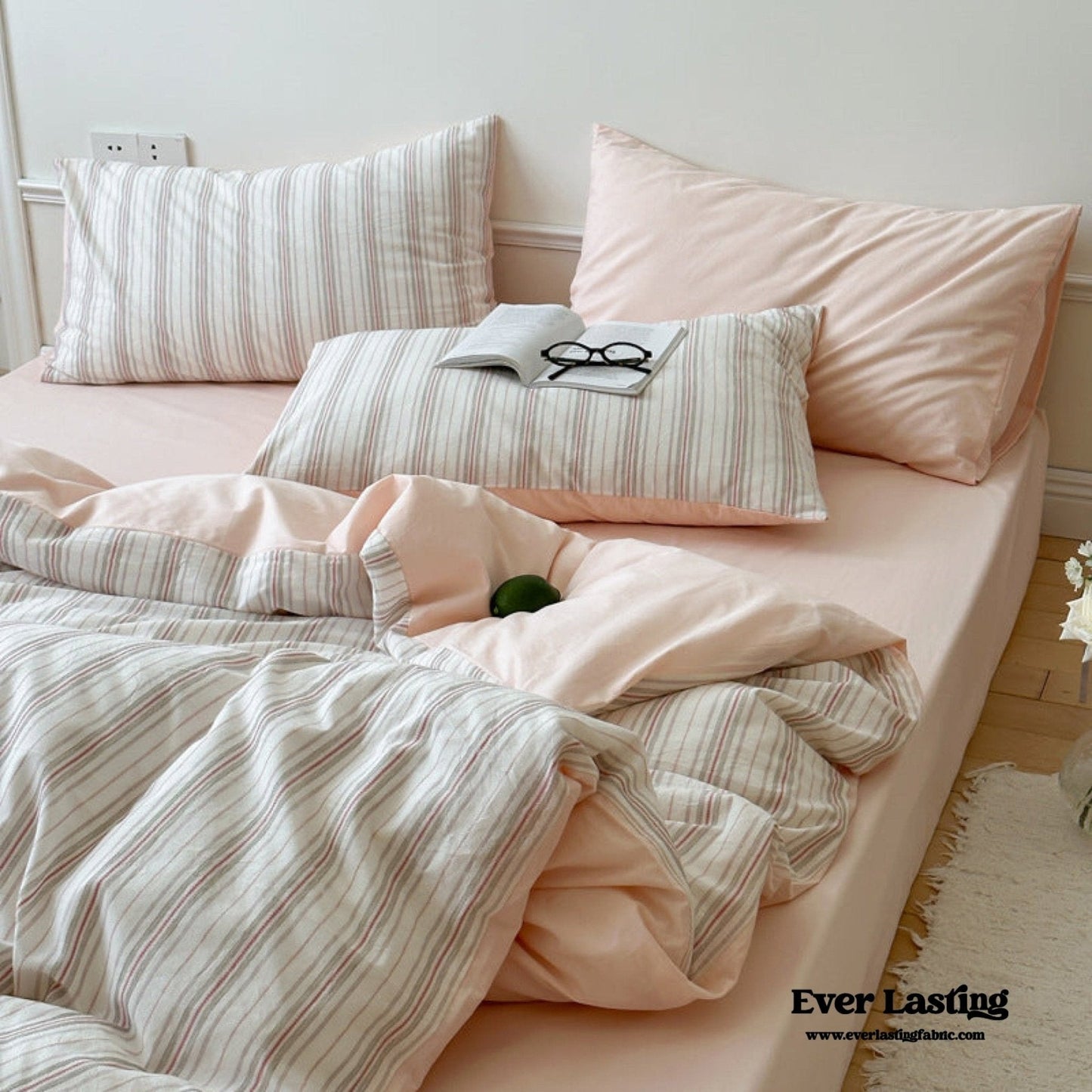 Cozy Pastel Striped Washed Cotton Bedding Set