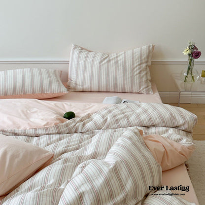Cozy Pastel Striped Washed Cotton Duvet Cover / Blue