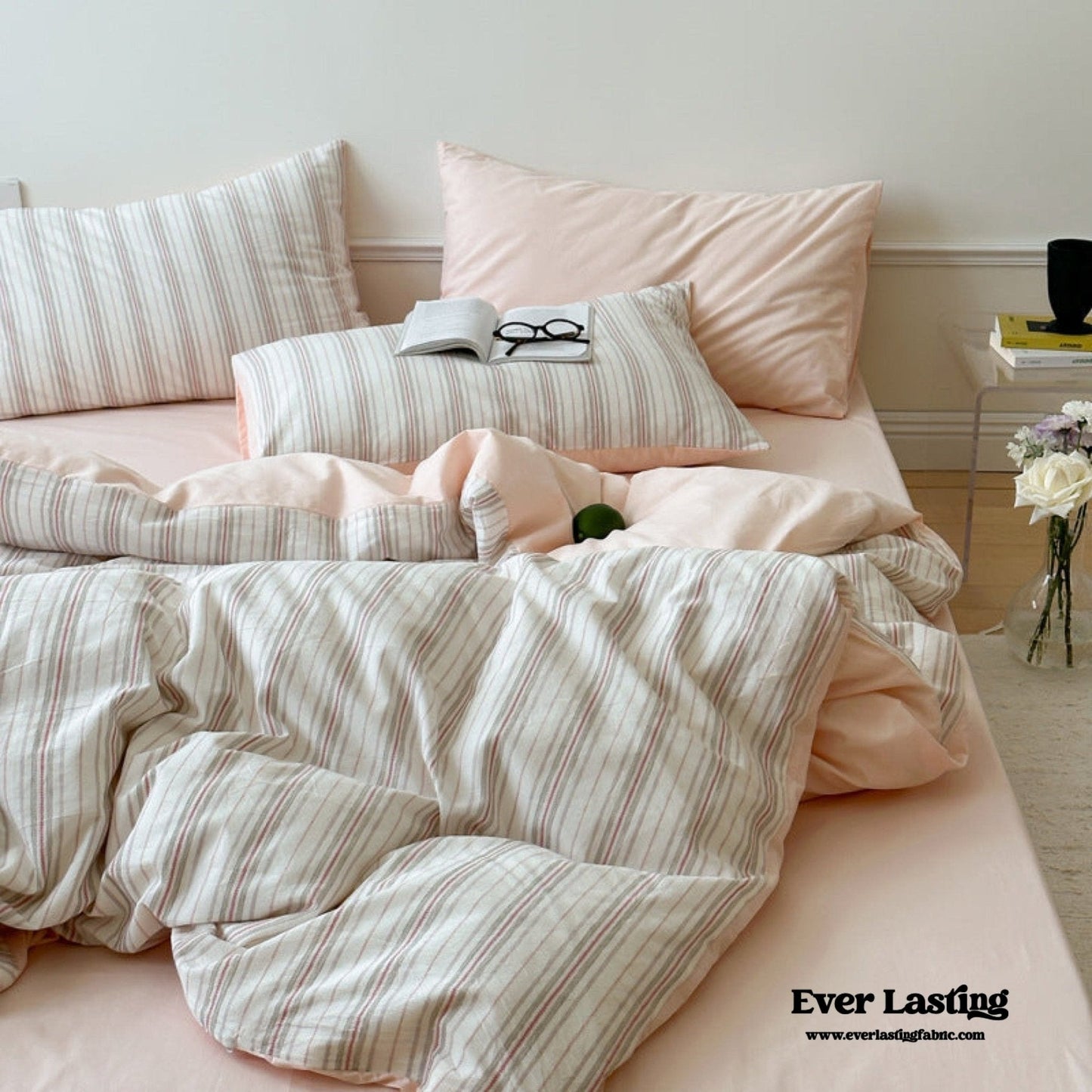 Cozy Pastel Striped Washed Cotton Duvet Cover / Blue