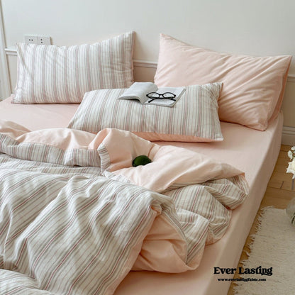Cozy Pastel Striped Washed Cotton Duvet Cover / Blue