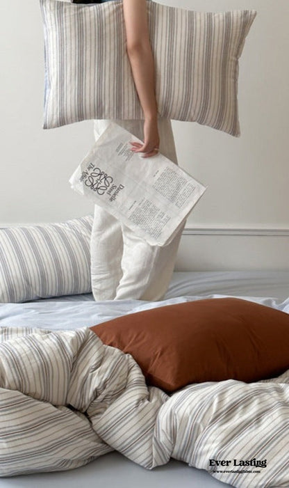 Cozy Pastel Striped Washed Cotton Duvet Cover / Pink