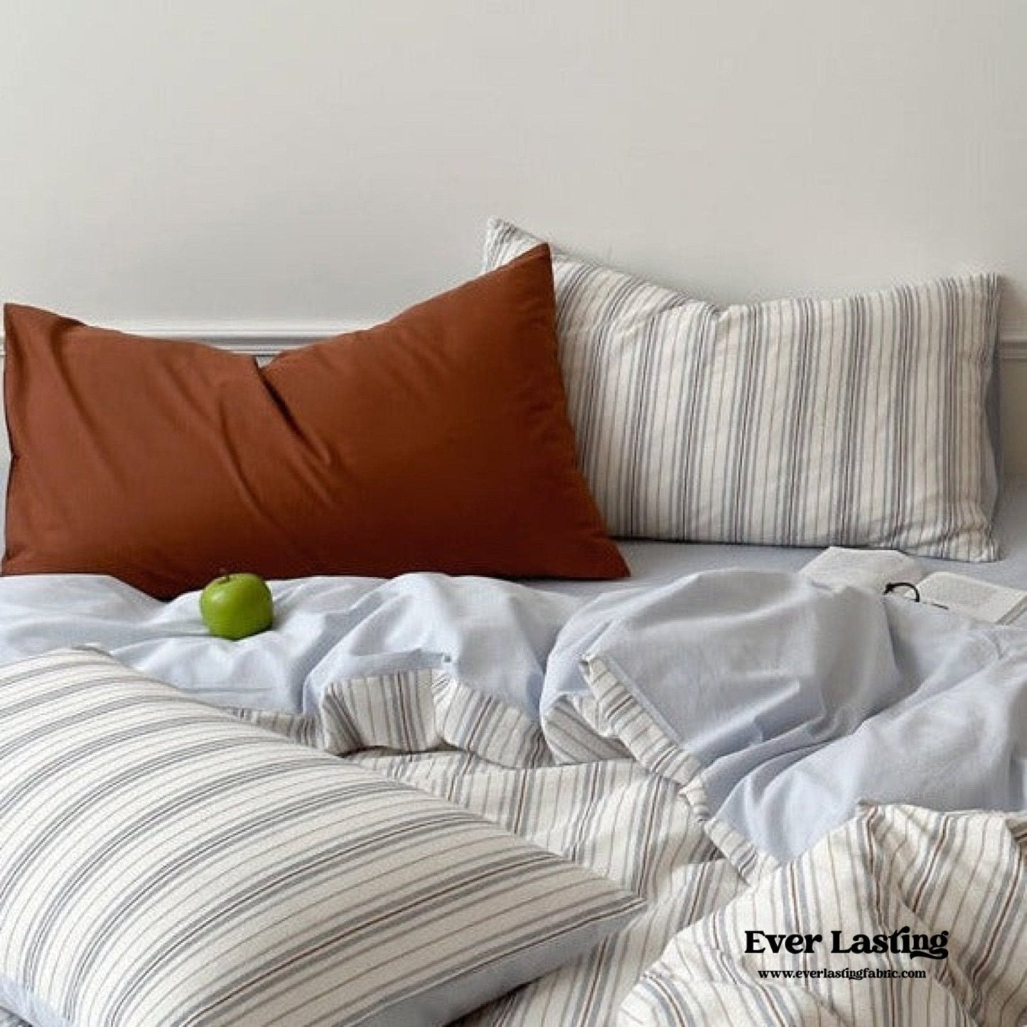 Cozy Pastel Striped Washed Cotton Pillowcases / Blue