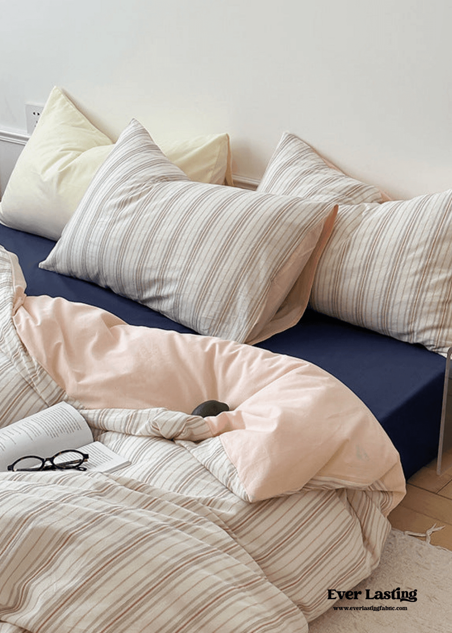 Cozy Pastel Striped Washed Cotton Pillowcases / Blue
