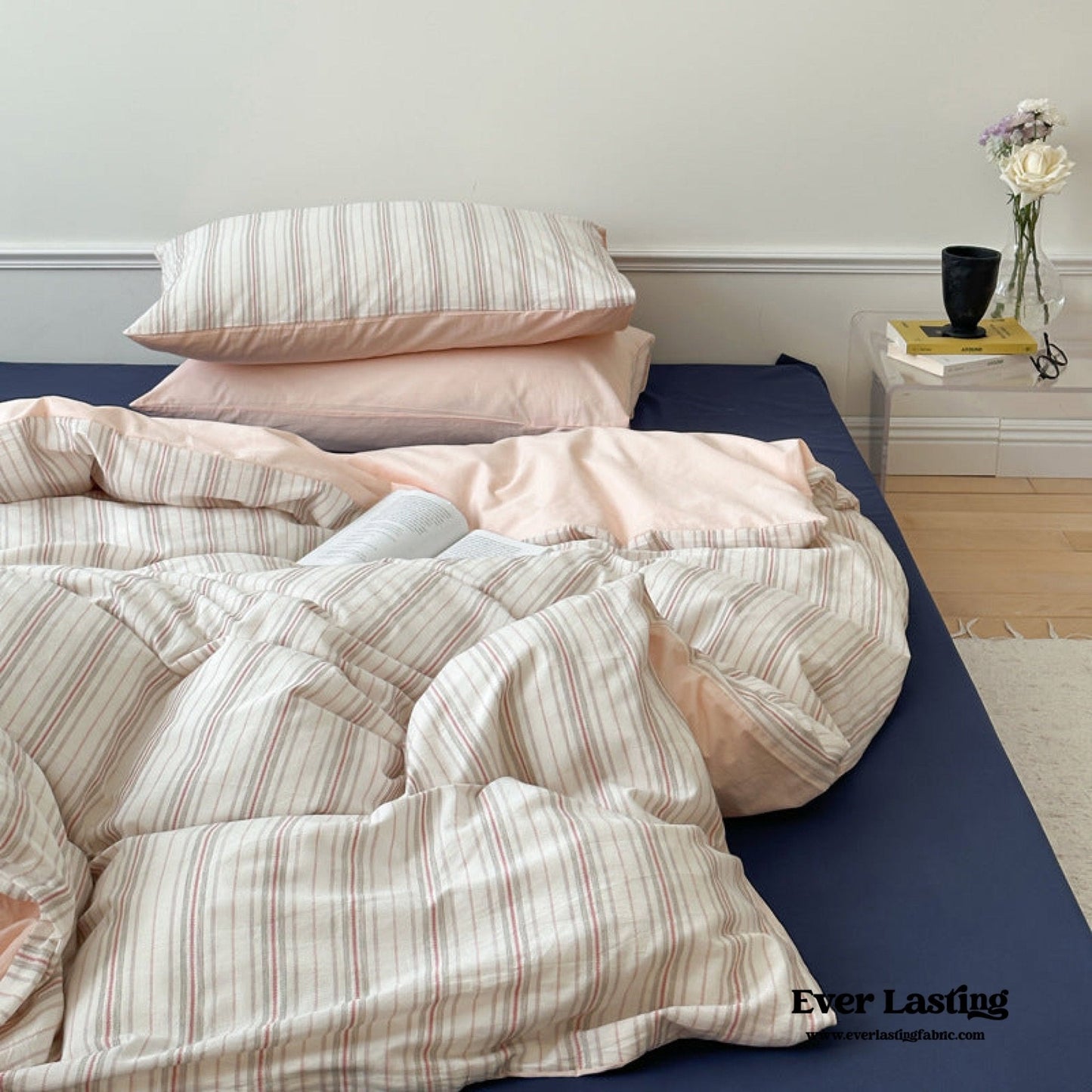 Cozy Pastel Striped Washed Cotton Pillowcases / Pink