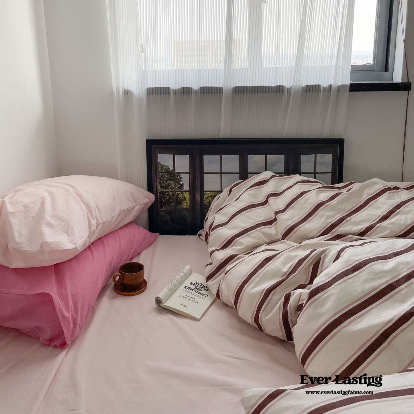 Cozy Washed Cotton Striped Bedding Set / Pink