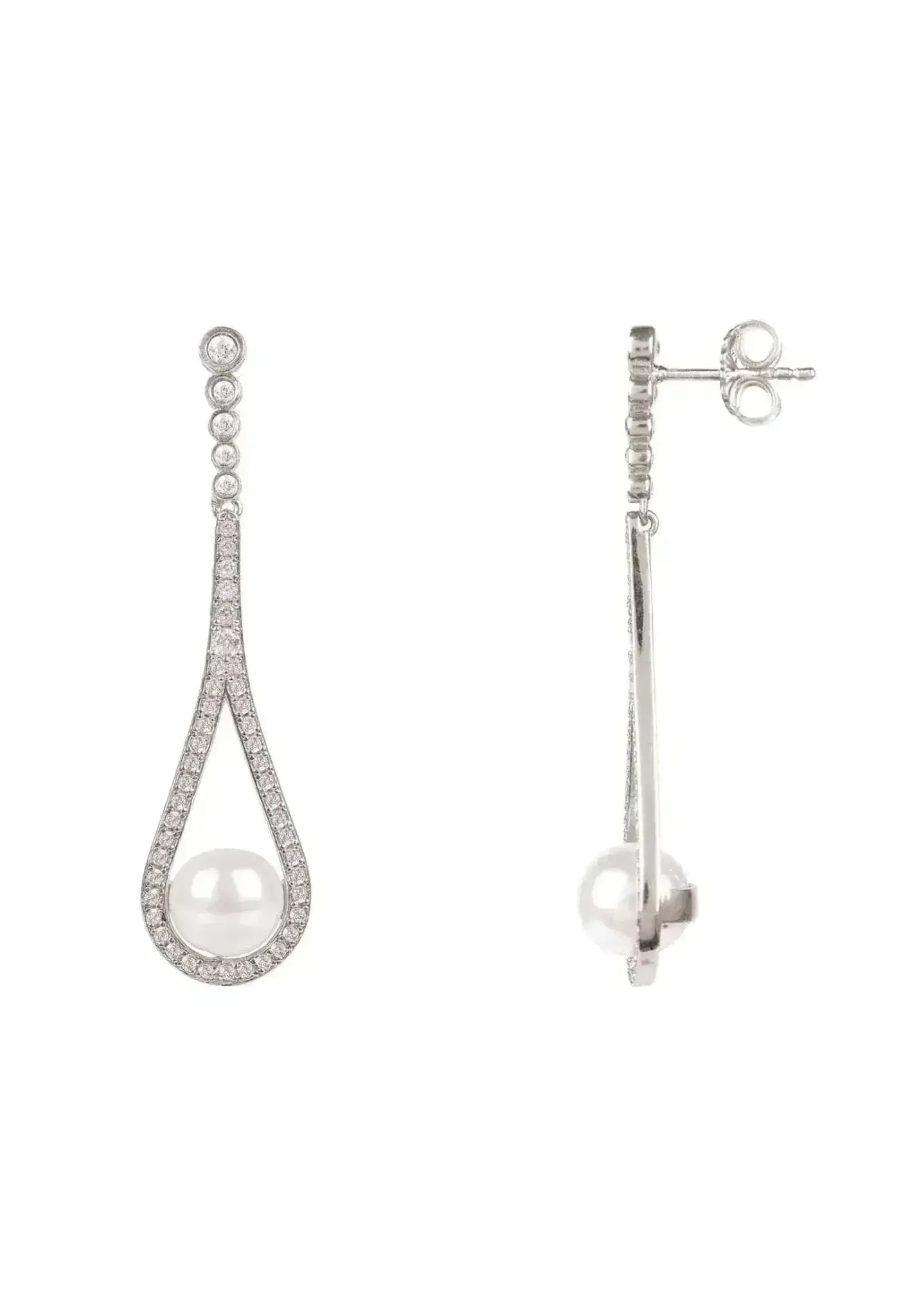 Latelita Cradled Pearl Drop Earrings Silver | Femstylo