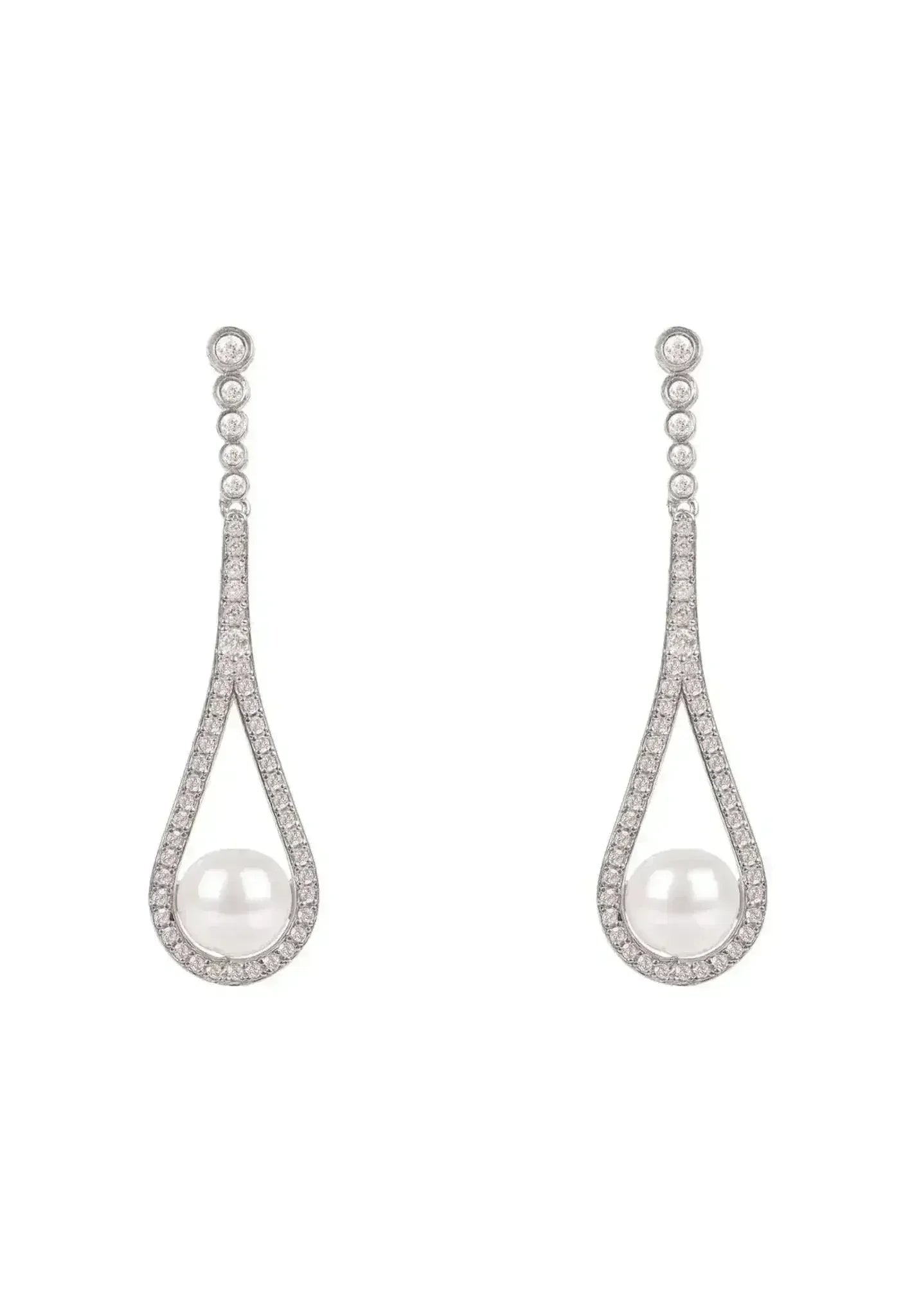 Latelita Cradled Pearl Drop Earrings Silver | Femstylo