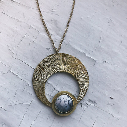 CLEARANCE Crescent Moon Pendant with Dendritic Agate