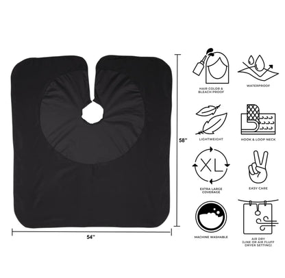 Cricket 50/50 All Purpose Cape for Professional Salon Barbershop Hairdresser, Waterproof Bleach Proof, Haircut Hair Color Gown, Black