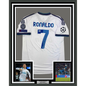 Framed Autographed/Signed Cristiano Ronaldo 35x39 Real Madrid White Soccer Jersey Beckett BAS COA