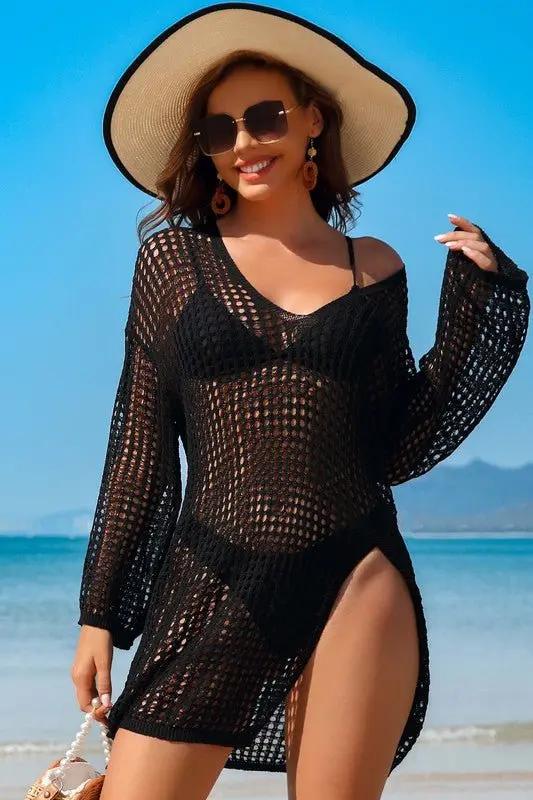 Women's Crochet Coverup Dress Crochet Coverup Dress - Side Split - Loose Fit