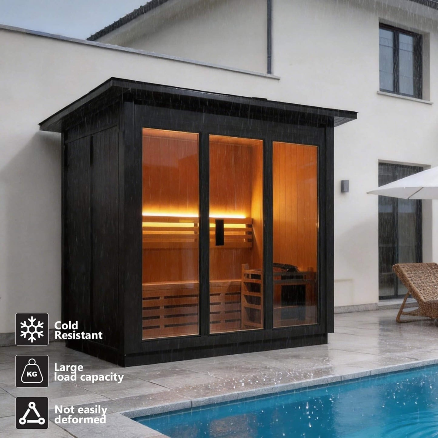 Custom 4-Person Luxury Canadian Hemlock Outdoor Steam Sauna With Heater And Stones [Made-To-Order] (SAK79406)