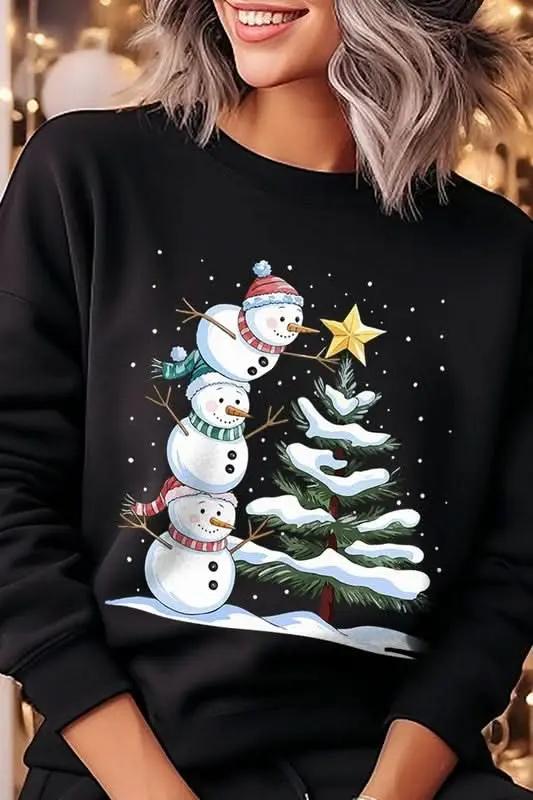 Fleece Sweatshirt Christmas Snowman Graphic Women's Sweater Cute & Cozy