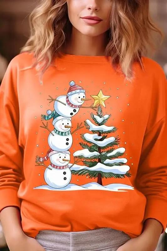 Fleece Sweatshirt Christmas Snowman Graphic Women's Sweater Cute & Cozy