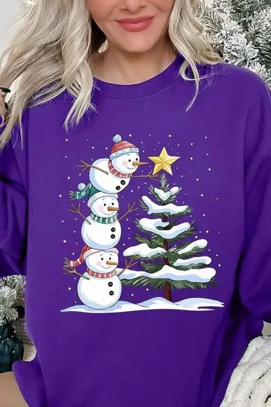 Fleece Sweatshirt Christmas Snowman Graphic Women's Sweater Cute & Cozy
